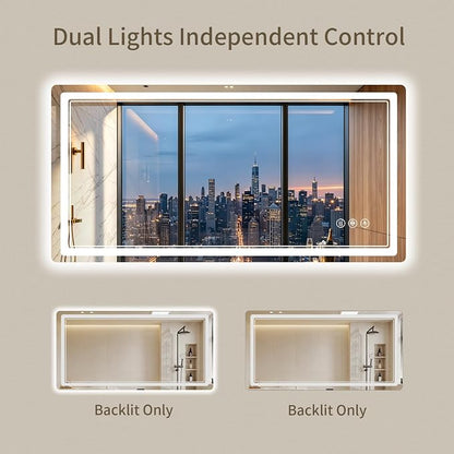 24"x48" LED Bathroom Mirror with Lights, Backlit + Front Lit, Anti-Fog, Lighted Bathroom Mirror for Wall, HD Shatterproof Tempered Glass, Dimmable, Memory Function (Horizontal/Vertical)