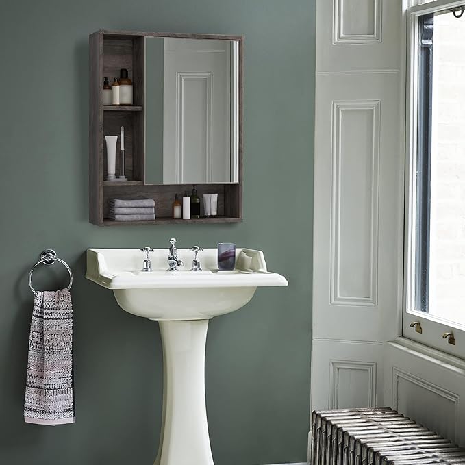 ChooChoo Bathroom Wall Mirror Cabinet, Medicine Cabinet with Single Door and Adjustable Shelf, Over The Toilet Space Saver Storage Cabinet, Grey