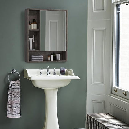 ChooChoo Bathroom Wall Mirror Cabinet, Medicine Cabinet with Single Door and Adjustable Shelf, Over The Toilet Space Saver Storage Cabinet, Grey