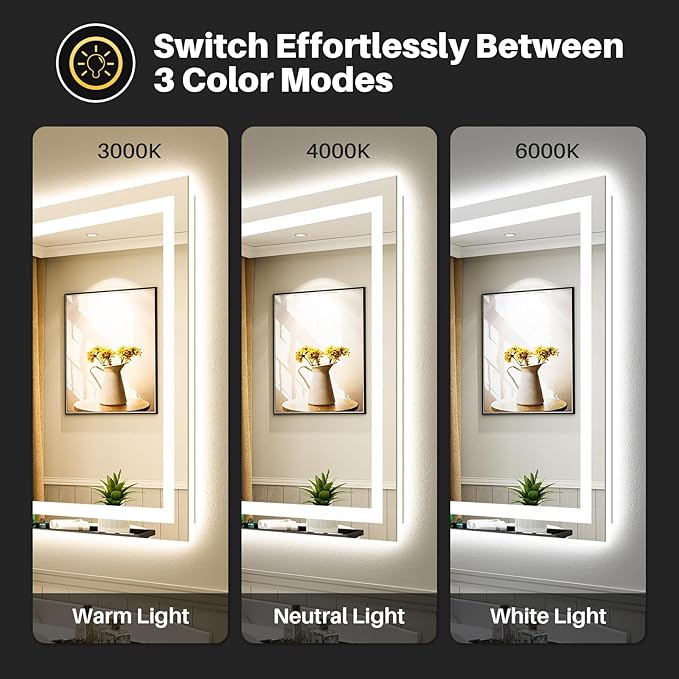 40x36 Inch LED Bathroom Mirror with Lights, Backlit & Front Lit, Anti-Fog Lighted Bathroom Vanity Mirror for Wall, Memory Function, Dimmable, HD Tempered Glass, Shatter-Proof