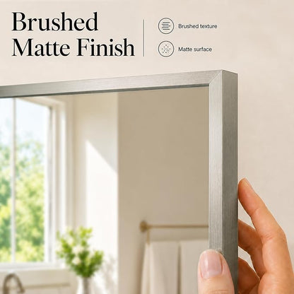 24"x36" Brushed Nickel Framed Rectangle Bathroom Vanity Wall Mirror | Over-Sink Vanity Mirror, Slim Metal Frame, Entryway or Dresser Use, Vertical/Horizontal Mount, Tempered Glass
