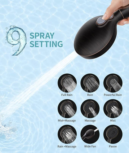 SR SUN RISE Filtered Shower Head with Handheld High Pressure 9 Spray Mode Showerhead Detachable Shower Head Water Softener Filters Beads for Hard Water Remove Chlorine 4 Filters ORB