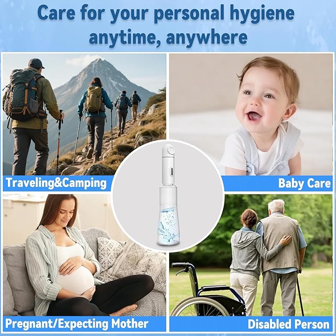 SHINKAI Portable Electric Travel Bidet, Rechargeable Handheld Peri Bottle with Dual Water Pressure Modes, 350ml Capacity Waterproof Personal Hygiene Washer for Postpartum Care, Travel & Everyday Use