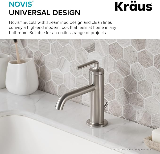 KRAUS Ramus Single Handle Bathroom Sink Faucet with Lift Rod Drain in Spot Free Stainless Steel, KBF-1221SFS-2PK