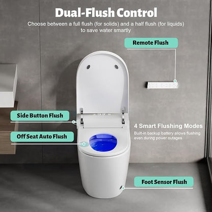 Smart Toilet with Bidet Built in, Dual Flush, Foam Shield, Manual Lid | Night Light, Heated Seat, Foot Sensor Flush, UV Self Clean, Instant Warm Water, Tankless Elongated Toilet, ADA for Bathroom