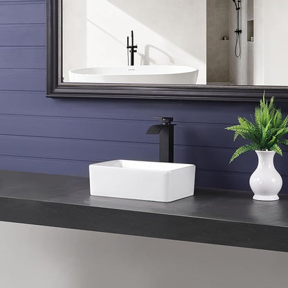 Vessel Sink 15"x9" Rectangular Bathroom Sink Modern White Porcelain Ceramic Above Counter Drop-in Vanity Sink for Bathrooms Art Basin