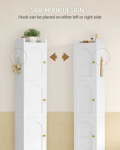 Bathroom Storage Cabinet, Tall Corner Floor Cabinet with 4 Doors and Adjustable Shelf, Narrow Toilet Paper Cabinets, Bathroom Organizer for Small Spaces, 11" D x 11" W x 70.9" H White
