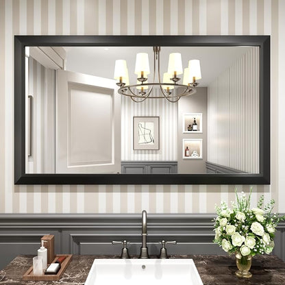 Black Bathroom Mirror, 55x32 Inch | Thick Metal Framed, HD Reflection, Anti-Rust, Hang Horizontally/Vertically, Suitable for Vanity, Bedroom, Bathroom, Entryway