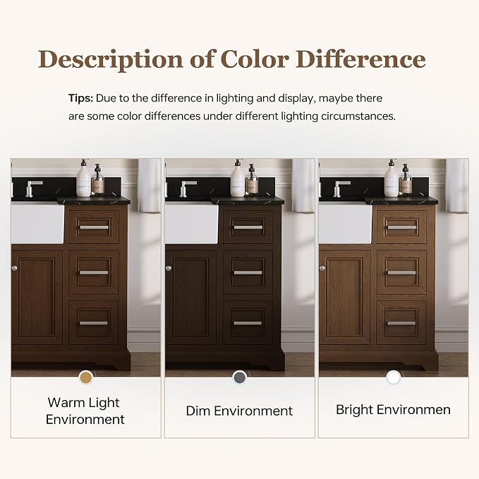 48" Bathroom Vanity with Sink, Fully Assembled, Walnut | Solid Wood Frame with Quartz Countertop, Ceramic Sink & Backsplash, Soft-Close Doors and 6 Full-Extension Drawers