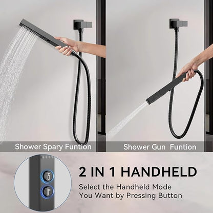 Shower Faucet Set Matte Black Shower System,STARBATH Push Button Diverter Shower Set with 2 in 1 Handheld,Can Use All at Once, 12 Inch Rainfall Shower and 6 Inch Wall Mount Shower Head
