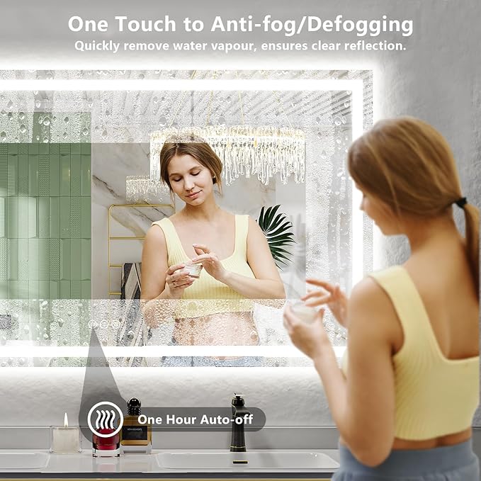 68x36 LED Bathroom Mirror with Lights, Lighted Vanity Mirror | Backlit and Front Light, Anti-Fog, 3 Color Dimmable, Memory, Tempered Glass, IP54 Waterproof, UL Listed