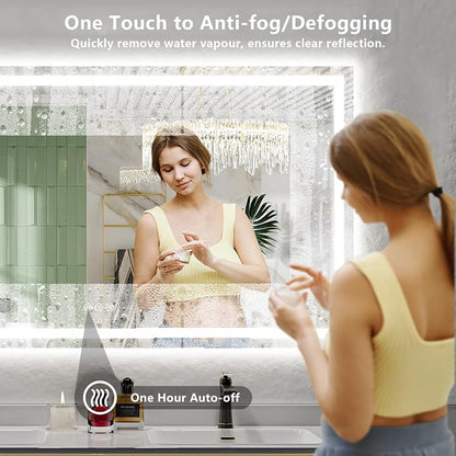 68x48 LED Bathroom Mirror with Lights, Lighted Vanity Mirror | Backlit and Front Light, Anti-Fog, 3 Color Dimmable, Memory, Tempered Glass, IP54 Waterproof, UL Listed