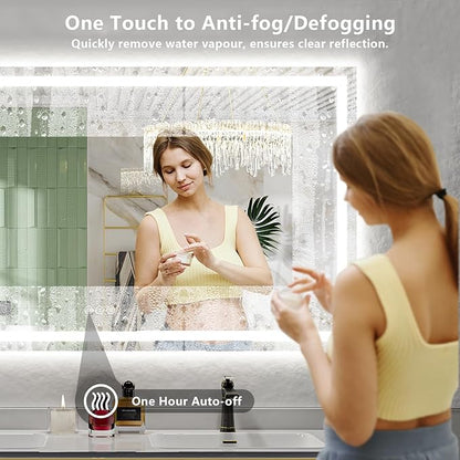 68x38 LED Bathroom Mirror with Lights, Lighted Vanity Mirror | Backlit and Front Light, Anti-Fog, 3 Color Dimmable, Memory, Tempered Glass, IP54 Waterproof, UL Listed