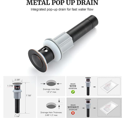Bathroom Faucet with Sprayer, 4 Inch Oil Rubbed Bronze with Pop Up Drain | Ultimate Unicorn Centerset Pull Down Vanity Faucets 3 Hole- Two Handle Modern Washbasin Tap Set for Rv Lavatory Restroom