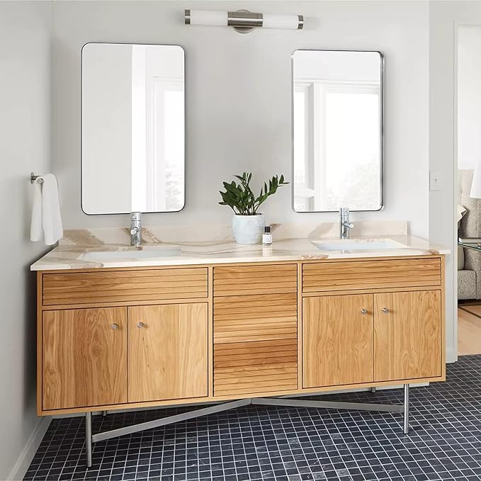 30"x48"Chrome Bathroom Mirror, Large Wall Mirror for Bathroom, Rounded Rectangle Mirror in Premium Stainless Steel Metal Frame Hangs Horizontal Or Vertical