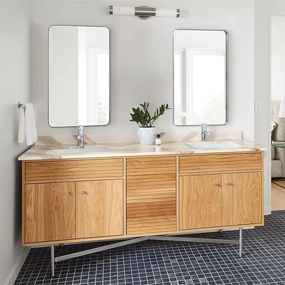 30"x48"Chrome Bathroom Mirror, Large Wall Mirror for Bathroom, Rounded Rectangle Mirror in Premium Stainless Steel Metal Frame Hangs Horizontal Or Vertical