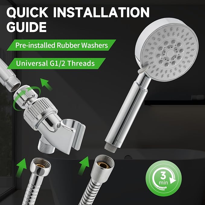 SOLVEX Shower Head with Handheld,High Pressure 5-mode Handheld Shower Head,Anti-clog Nozzles High Flow Hand Held Shower Head,Stainless Steel Leakproof Hose&Adjustable Bracket SP-92052