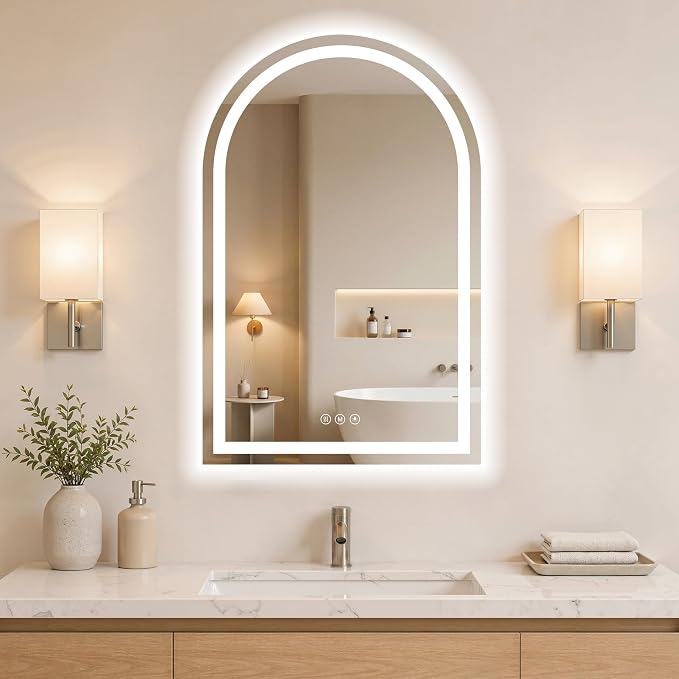 Arched Led Bathroom Mirror with Lights 20"x30", Anti-Fog,LED Mirrors with Light, Anti-Fog, Dimmable, 3 Color, Shatterproof, Touch Sensor