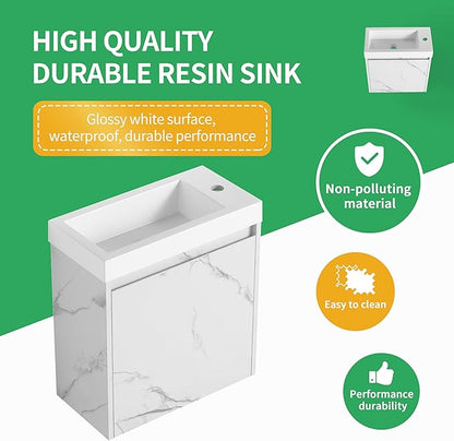 20 Inch Bathroom Vanity with Sink Combo for Small Space, Wall-Mounted Bathroom Vanity with Soft Close Door,Modern Floating Bathroom Vanity with Top Basin & Storage Cabinet,White