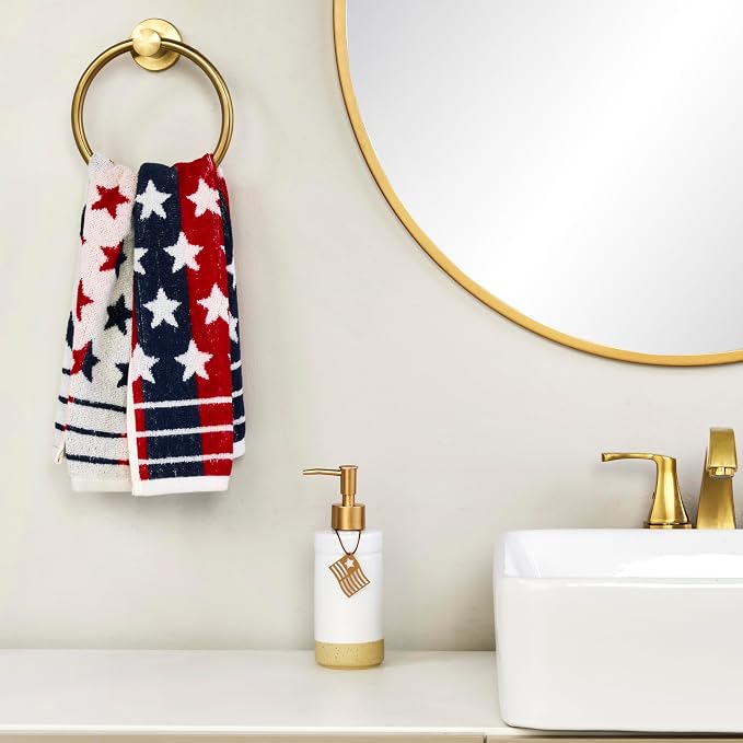 SKL Home Red White and Stars Hand Towel Set-2pc, Reversible Jacquard, Multi | 100% Cotton. Fun for Memorial Day/4th of July/Labor Day & all patriotic holidays. For the bathroom, kitchen or bar.
