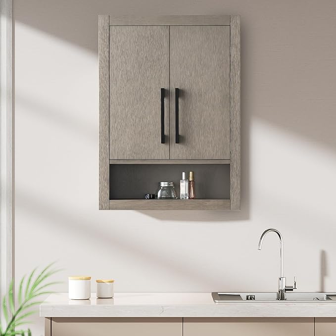 Vanity Art 24" Bathroom Vanity with Storage Cabinet & Shelves, Storage Cabinet with Soft-Closing Doors, VA90-TC-DG-MB1