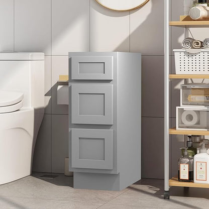 Vanity Art 12 Inch Bathroom Vanity Small Base Cabinet with 3 Soft Closing Shaker Drawers, Strudy Floor Mount Cabinets for Storage Shaving, Washroom Accessories, VA4012-3G