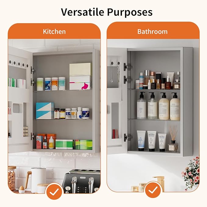 LUVODI Bathroom Cabinet with Mirror: Wall Vanity Cabinets Medicine Storage Shelves