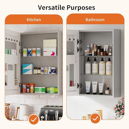 LUVODI Bathroom Cabinet with Mirror: Wall Vanity Cabinets Medicine Storage Shelves
