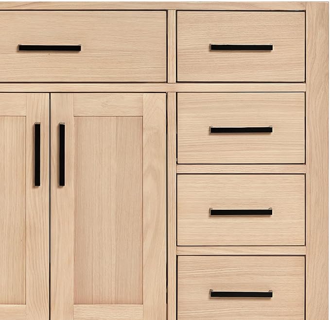 ARIEL Hepburn 36-inch Bathroom Vanity Base Cabinet,Solid Wood, 2 Soft Closing Doors, 5 Dovetail Drawers, White Oak
