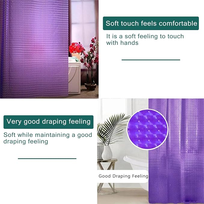 Purple Shower Curtain Liner, 100% Waterproof EVA 3D Shower Curtains with 3 Duty Heavy Bottom Magnets and 12 Rust Proof Grommets, 72x72 Weighted Shower Liner for Shower Stall, Bathtubs