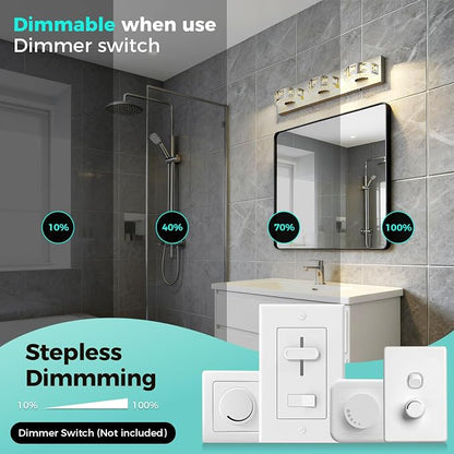 LED Modern Bathroom Vanity Lights 24W 21.6 inch Dimmable 5CCT Brushed Nickel Wall Lighting (3-Light) Crystal Bathroom Light Fixtures for Bathroom Mirror Restroom-ETL Certificated