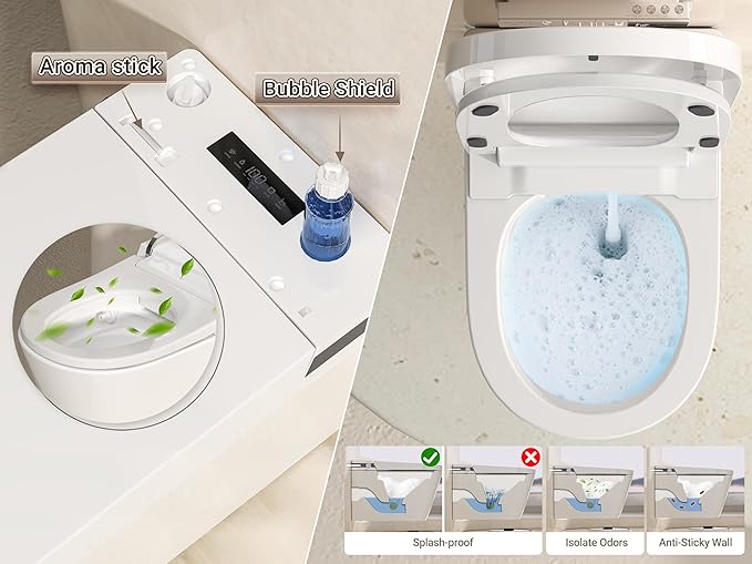 MEJE #T010G - Wall Hung Smart Toilet,Wall Hung Toilet with Bidet Combo, Build In Water Tank, Heated Seat,Warm Water,Dryer,Auto Flush, Foot Sensor Open/Close Lid & Flush (No need additional Water Tank)