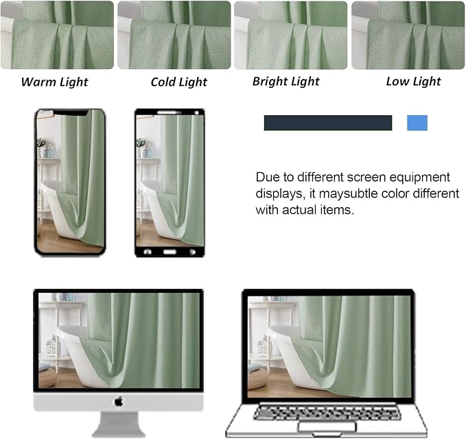 Sage Green Shower Curtain for Bathroom 78 Inches Long, 3D Embossed Textured Fabric Farmhouse Shower Curtain Soft Cloth, Water Repellent, Machine Washable, Hotel Style, 72"W x 78"L, Sage Green