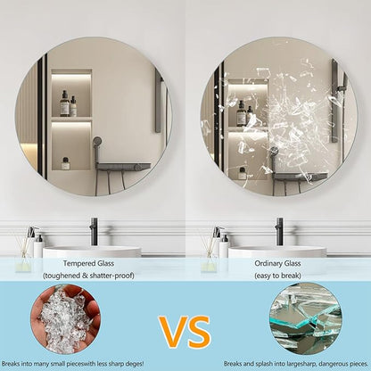Round Bathroom Medicine Cabinet, 28 Inches Frameless Circle Mirrored Cabinet Wall Mounted Cabinet with Surface Mount Installation
