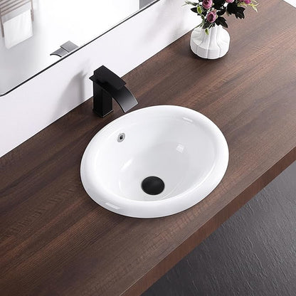 Bathroom Vessel Sink 18'' x 15'' Semi Recessed Bathroom Sink Oval Drop-in Vanity Sink with Overflow White Ceramic Modern Art Basin