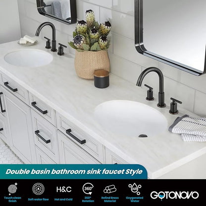 gotonovo 3 Hole 2 Handles Lavatory Basin Bathroom Sink Faucet with Pop Up Drain with Hot and Cold Mixer Valves 8 Inch Widespread Bathroom Faucet Oil Rubbed Bronze
