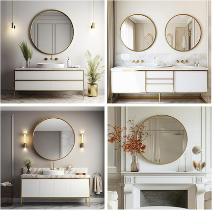 Large Round Mirror 38 inch, Gold Circle Mirror, Brushed Metal Frame | Brushed Gold Metal Frame, High Definition, Waterproof, Easy Installation, Suitable for Dressing Room, Cloakroom, Bedroom,