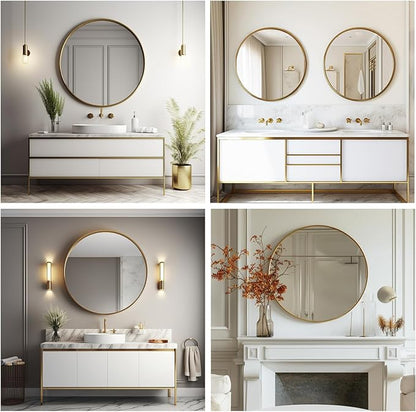Gold Round Mirror 40 inch, Gold Bathroom Mirror,Brushed Metal Frame | Brushed Gold Metal Frame, High Definition, Rust-resistant, Easy installation, Restroom, Cloakroom, Guest Room, Hallway