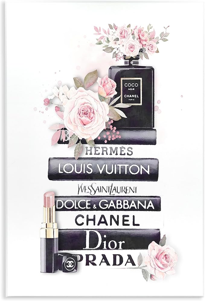 Stupell Industries 'Pink Roses and Toiletries Fashion Glam Bookstack', Wall Plaque Art, 13 x 19 Inches, Easy to Hang and Sturdy, Made in USA, by Ros Ruseva