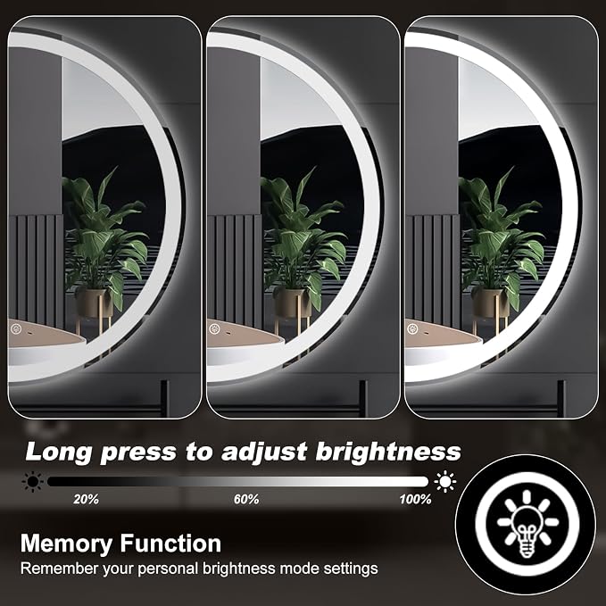 NEWBULIG 36'' Round LED Bathroom Mirror with Lights, Circle Vanity Mirror | Anti-Fog, Dimmable, 3-Color Light, Front Light and Backlit, Memory Function, Tempered Glass