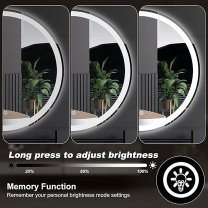 DUMOS 30 Inch Round LED Bathroom Mirror with Lights, Circle Vanity Mirror | Anti-Fog, Dimmable, 3-Color Light, Front Light and Backlit, Memory Function, Tempered Glass