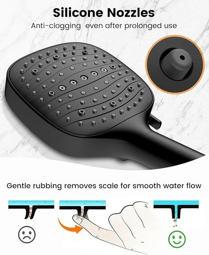 Filtered Shower Head with Handheld, High Pressure 7 Mode Black Handheld Shower Head with Hose and Filters for Hard Water, Built-in Power Wash to Clean Tub, Remove Chlorine - Reduce Dry Itchy Skin