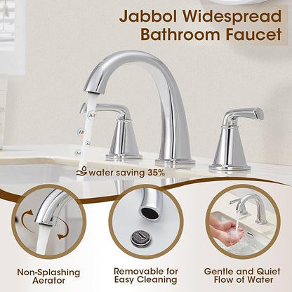 Widespread Bathroom Faucet 3 Hole, Polished Chrome Bathroom Sink Faucet, 2 Handle Brass Bathroom Faucets for Vanity Faucet with Pop Up Drain and 2 Supply Lines