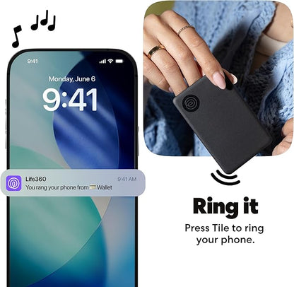 Life360 Tile Slim - Wallet Finder, Bluetooth Tracker and Item Locator for Luggage Tags, Passports and More. Both iOS and Android Compatible. Phone Finder. 1-Pack (Black)