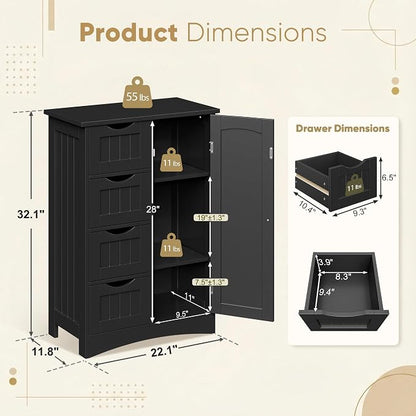 SUPER DEAL Bathroom Storage Cabinet with 4 Drawers and 1 Cupboard, Entryway Home Decor Furniture Towels Storage Organizer Unit, Black