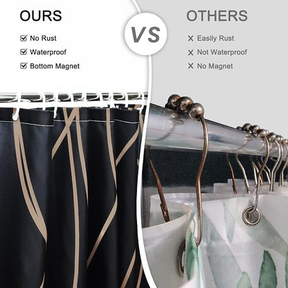 Striped Shower Curtain for Bathroom, Black Brown, 72" W x 72" L | with Hooks, Modern Hotel Style, Water Repellent, Washable, Weighted Hem