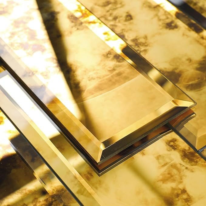 Peel and Stick Beveled Gold Antique Mirror Tile Subway Mirror Glass Backsplash 3x12 Inch for Kitchen Bathroom Wall