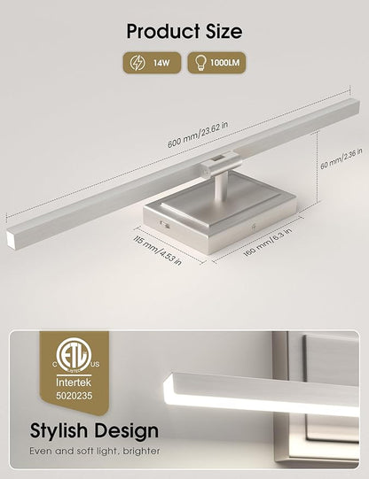 VOLISUN Modern Bathroom Vanity Light 24 inch, Rotatable, 14W Dimmable 5CCT Led Bathroom Light Fixture Over Mirror, Brushed Nickel Bar Vanity Light for Bathroom Mirror Restroom-ETL Certificated
