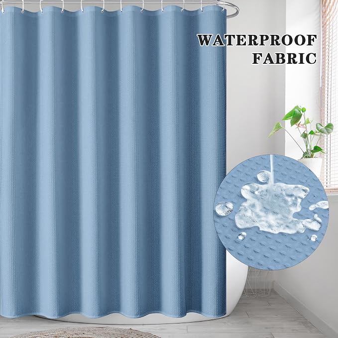 Shower Curtain Set, for Bathroom Decor 72" x 72", Modern Blue | Waffle Textured Solid Moonlight Waffle Textured Cloth Waterproof Matching Window Shower Curtain 36 x 30 Inches