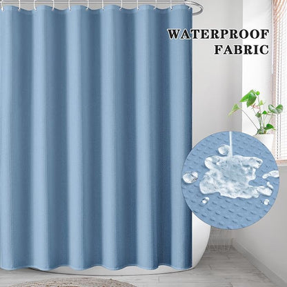 Shower Curtain Set, for Bathroom Decor 72" x 72", Modern Blue | Waffle Textured Solid Moonlight Waffle Textured Cloth Waterproof Matching Window Shower Curtain 36 x 30 Inches